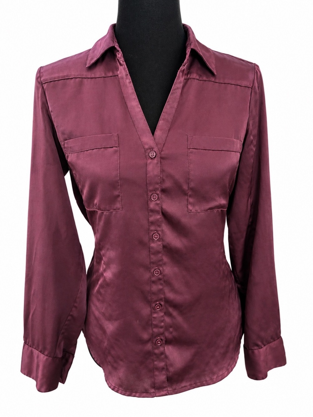 Express Portofino Satin Button-Down Blouse- Wine color size small used condition